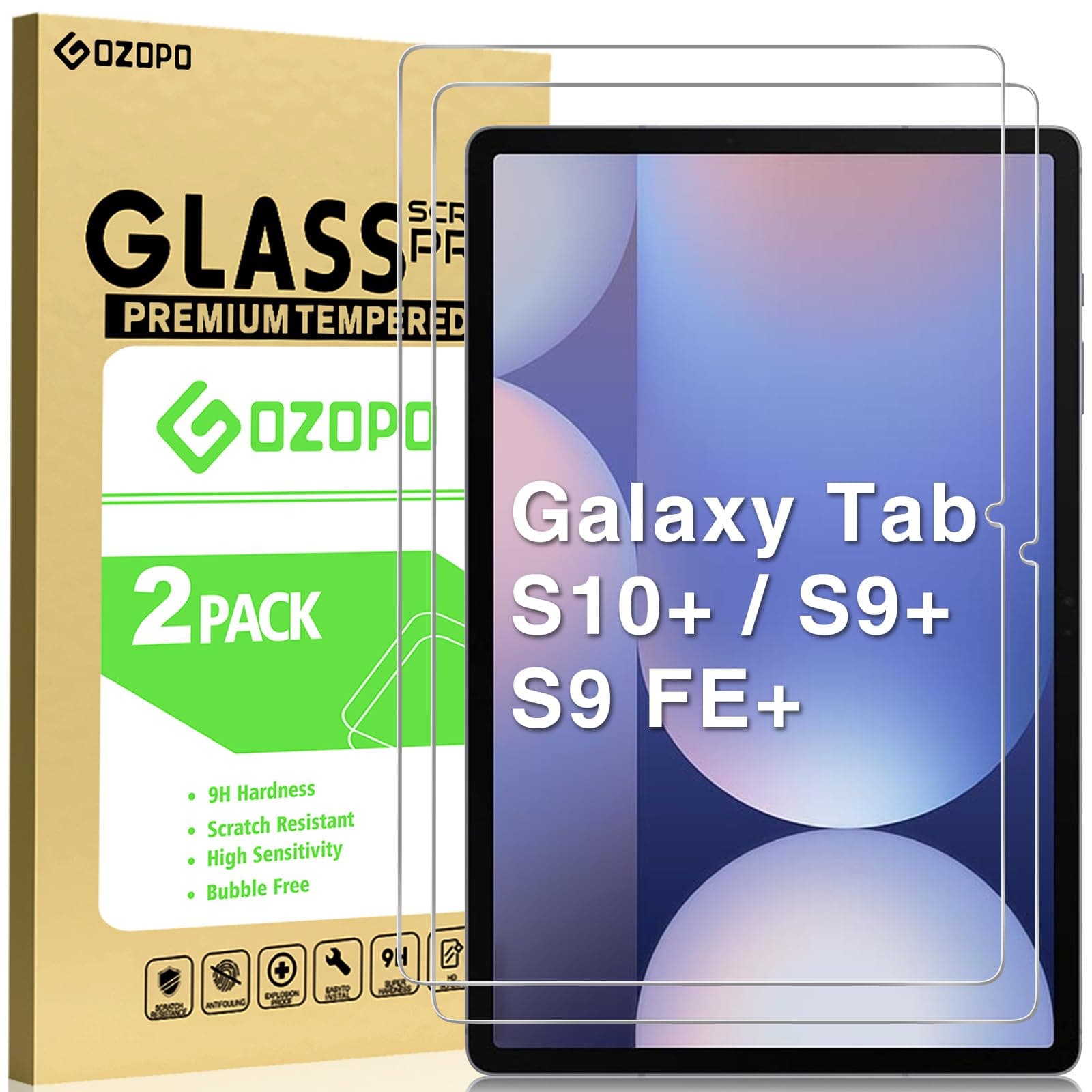 GOZOPO Screen Protector for Samsung Galaxy Tab S9 Plus/S9 FE Plus/Tab S10 Plus 12.4 Inch Tablet, Anti-Scratch Tempered Glass Film