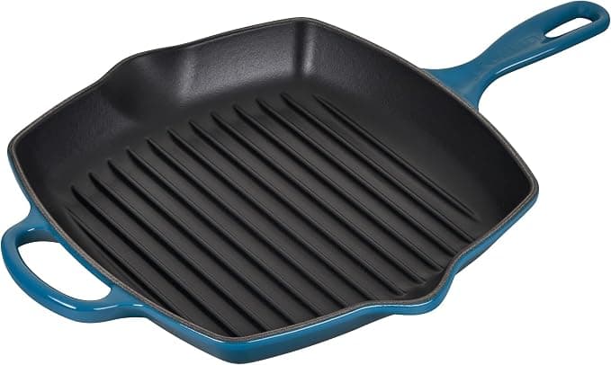 Le Creuset LE CREUSET Skillet Enamelled Cast Iron Grill, Square, 26 cm, 2.85 kg, Deep Teal, 20183266420422