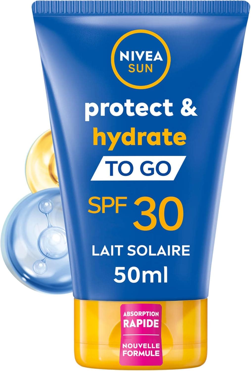 NIVEA SUN Lait solaire Protect & Hydrate format voyage FPS 30 (1 x 50 ml), Crème solaire hydratation 48H, Protection anti UV à la formule agréable
