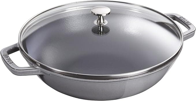 STAUB Cast Iron Wok with Glass Lid and Removable Grill, Ø 30 cm, 4.40 L, Graphite Grey - Image 1