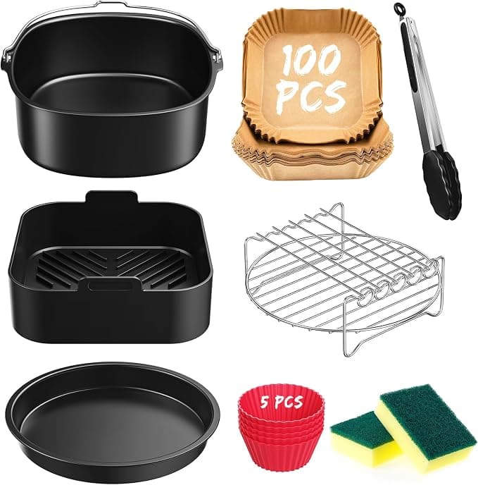 22CM Air Fryer Accessories for Philips 2000 Series 6.2L NA230, 7.2L, Ninja MAX PRO 6.2L AF180EU, Cosori Turbo Blaze 5.5L 6L 6.2L, 8PCS Reusable Silicone Mould Air Fryer Accessories, BPA Free - Image 1