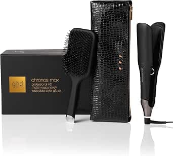 ghd - ghd Chronos Max Hair Straightener Set - Professional Hair Straightener (Black) - Brush and Pouch Included - 3x Faster, Damage-Free Styling - Wide Plates, Long, Thick, Curly Hair