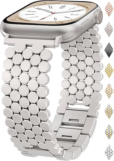 Apple Metal Honeycomb Band for Apple Watch 38/40/41/42/44/45/46/49mm - Stylish Women Band Compatible with iWatch Series 11 10 9 8 7 6 5 4 3 2 1 Ultra SE