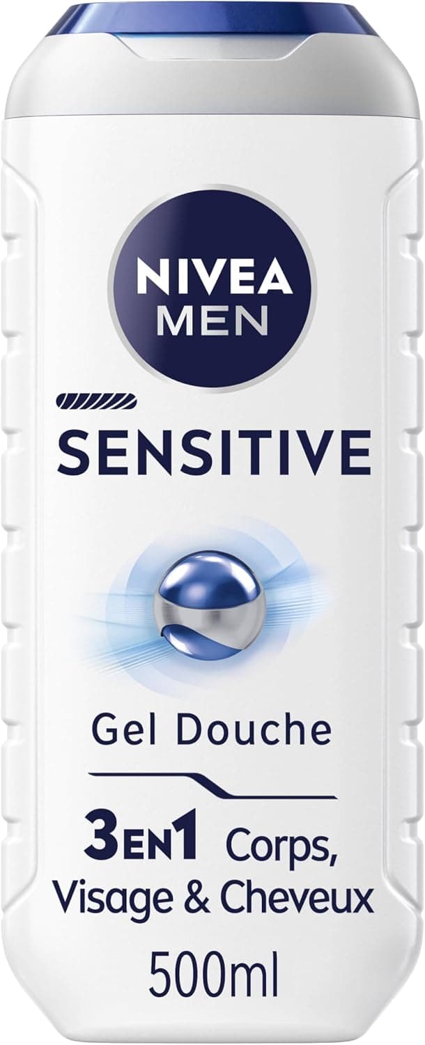 NIVEA MEN Gel Douche Sensitive effet 3 en 1 (1 x 500 ml), gel douche homme pour peau sensible, nettoyant doux pour corps, cheveux et visage, soin lavant à l'extrait de bambou - Image 1