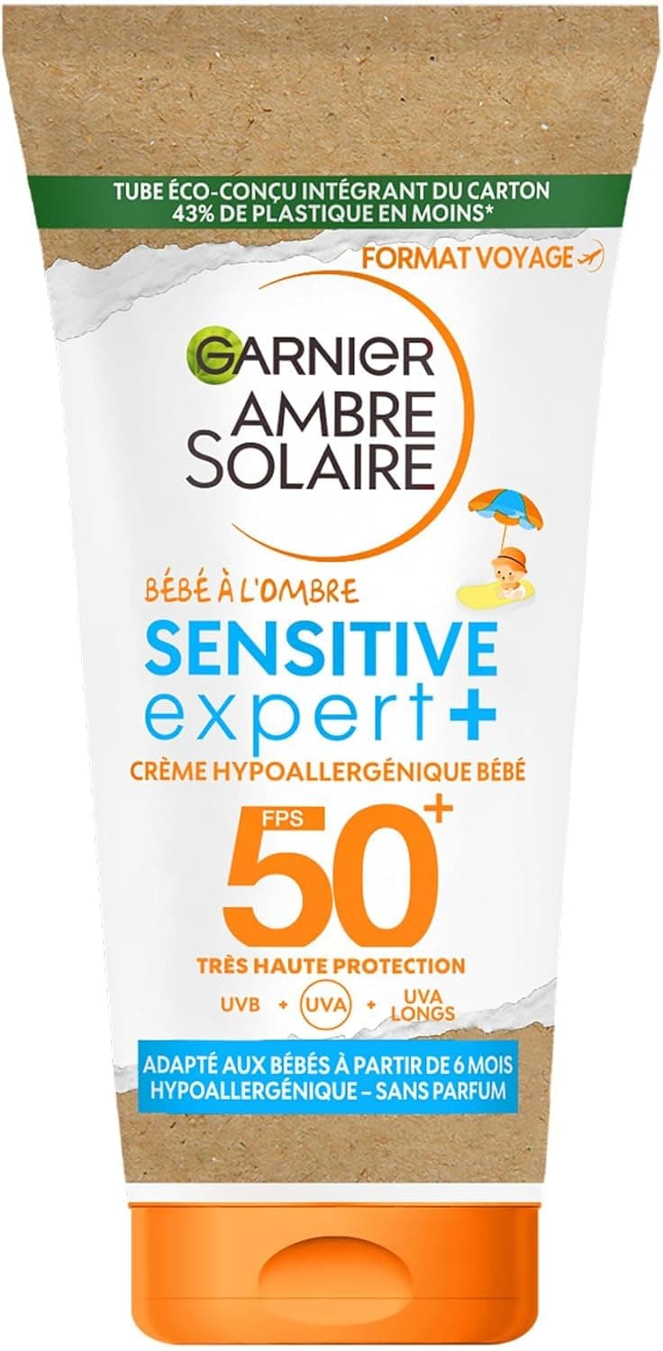 GARNIER Ambre Solaire Baby Sensitive Expert+ Baby Sun Milk SPF 50+ Protects Against UVA & UVB Long – Water Resistant – Ceramides – Vegan – From 6 Months – Light Skin – 50 ml