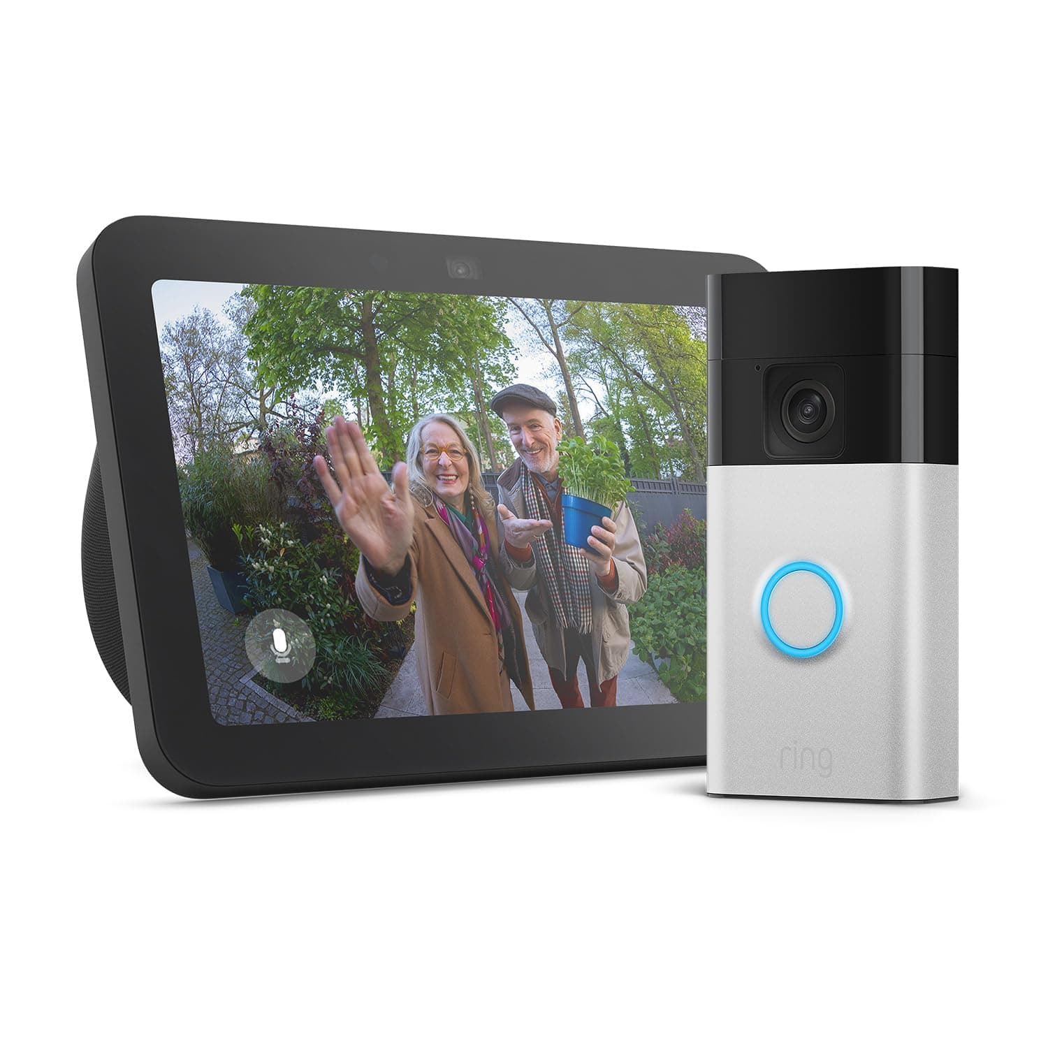 Echo Show 8 (Newest gen) | Charcoal + Ring Battery Video Doorbell (2024 release) | Satin Nickel