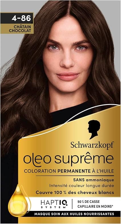 Schwarzkopf - Oléo Suprême - Chocolate Brown - 4-86 - Permanent Oil Colour - Ammonia-free - Long-lasting colour intensity - 100% coverage of white hair - HAPTIQ System - Image 1
