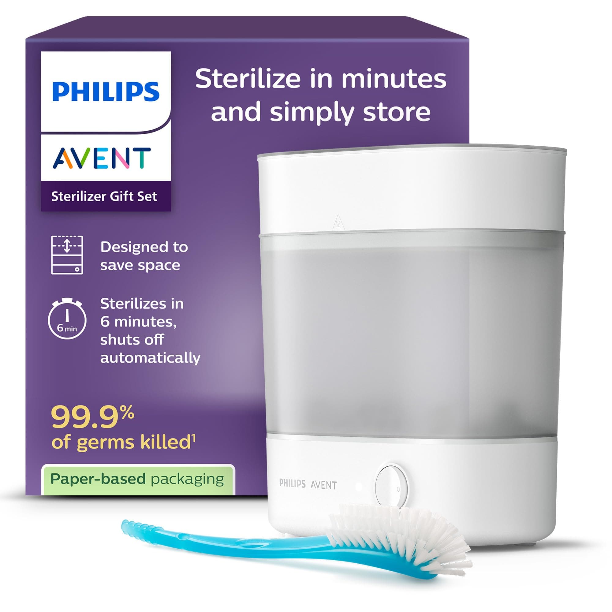 Philips Avent Steriliser Gift Set - Electric Steam Sterilizer with Bottle and Nipple Brush, Easy Cleaning and Sterilization of Bottles, Breast Pumps, SCF291/30