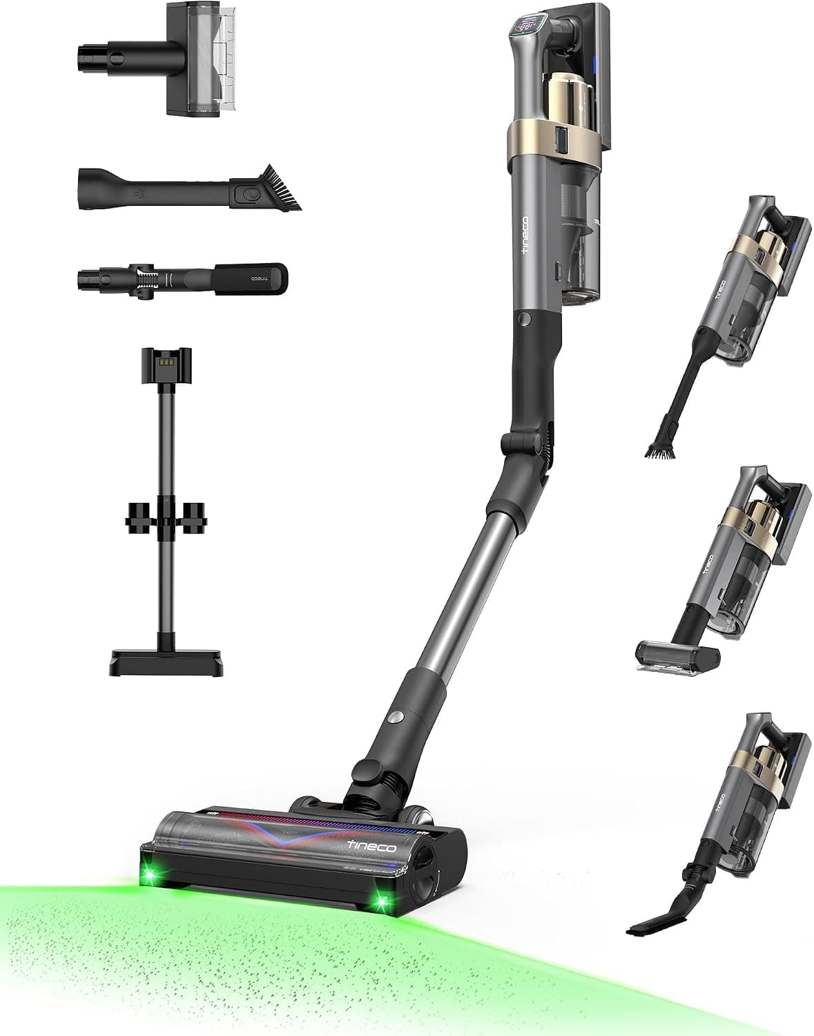 Tineco Pure One A90S Aspirateur Balai sans Fil, 270AW d’Aspiration, 105 Min d'autonomie, Brosse 3DSense Master, Lumière LED Verte à 150°, Pliable à 180°, Adapté aux Poils d'animaux/Tapis/Sols Durs