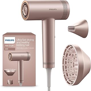 Philips Philips High Speed 8000 Series ThermoShield Advanced Hair Dryer, Ionic Hair Dryer, Styling Nozzle and Diffuser, Scalp Care, 1400 W, Rose Champagne, Model BHD837/10