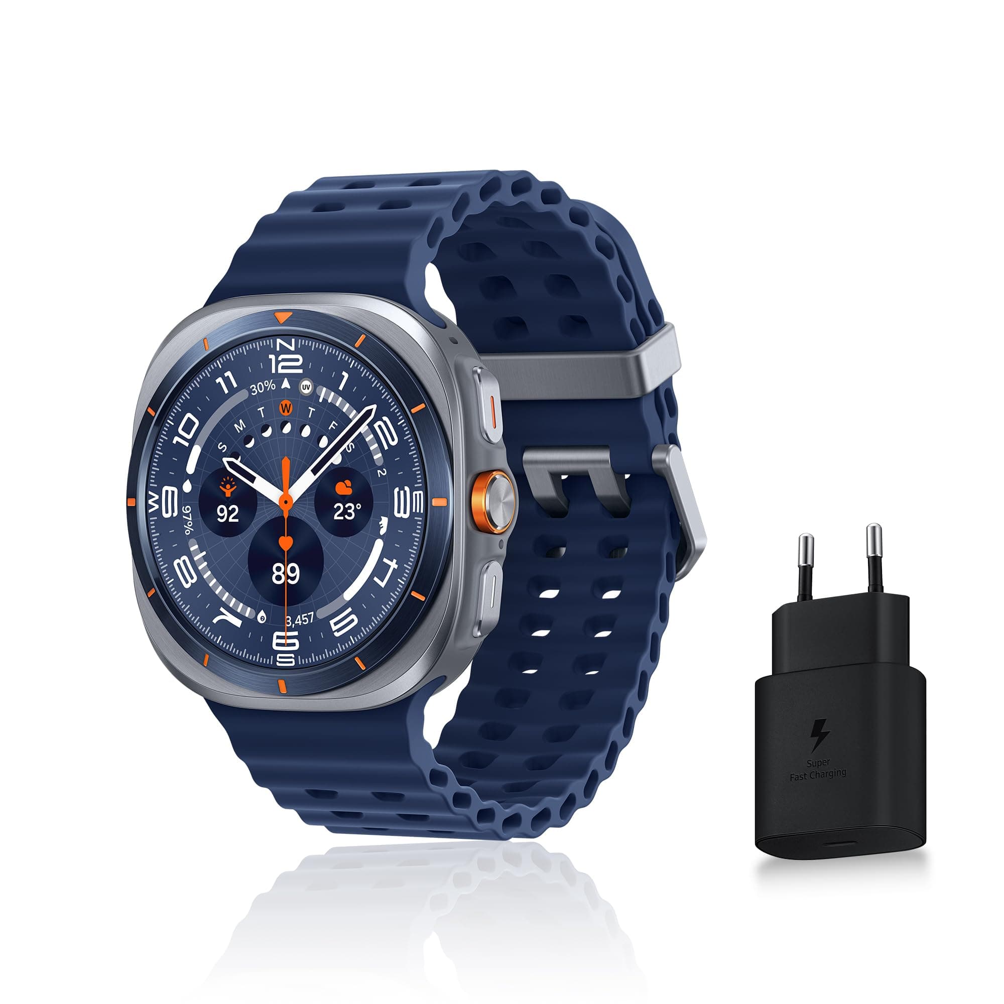 Samsung Galaxy Watch Ultra (2025), Smart Watch, Action Button, Galaxy AI, Dual Frequency GPS, 4G, 47mm, Titanium Blue, 25W Fast Mains Charger Included, FR Version