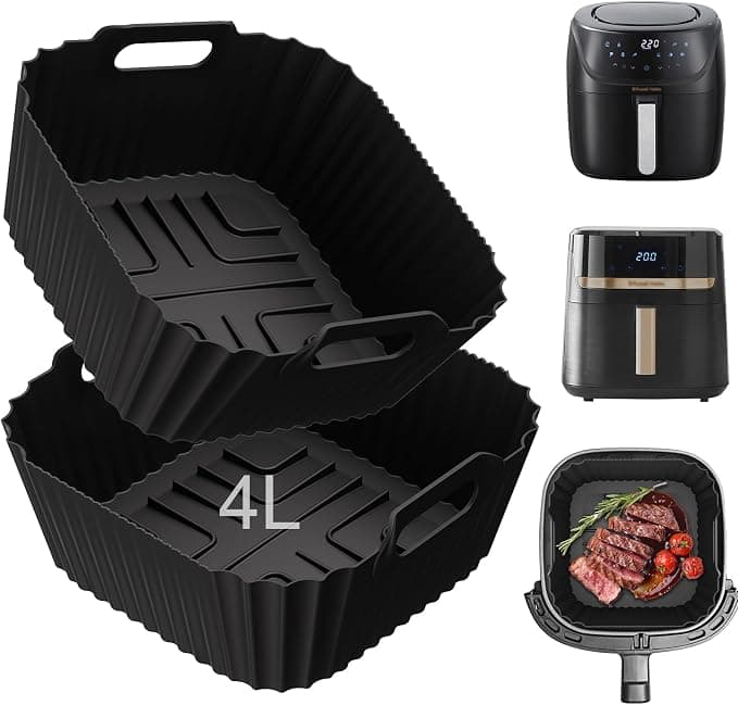 Moule Silicone Air Fryer pour Russell Hobbs Air fryer 4L/4,3L, 2 Paquet Réutilisable Carré Airfryer Accessoires Moule Friteuse pour Cecotec/Cosori/Aigostar - Image 1