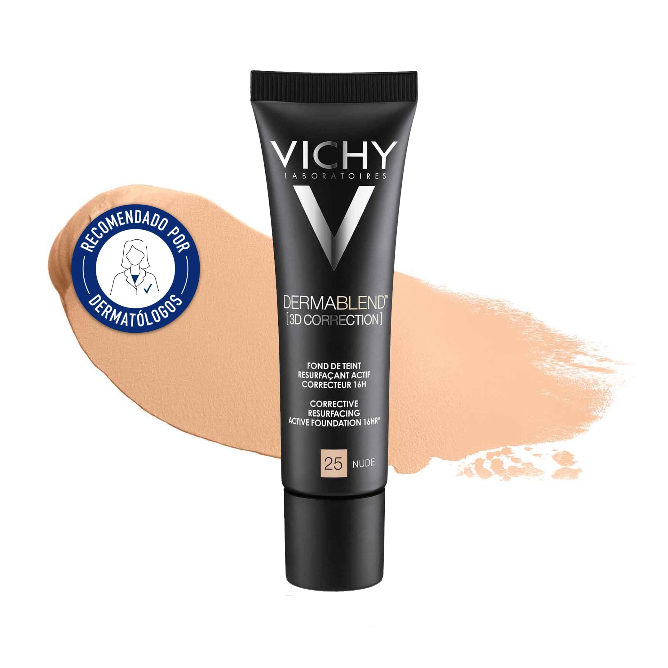 Vichy, Dermablend, Fond de Teint Resurfaçant 3D, Actif Correcteur, Longue Tenue 16H, Haute Couvrance, SPF 25, Adapté aux Peaux Sensibles, Teinte : Nude 25, 30 ml - Image 3