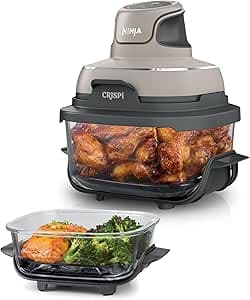 Ninja CRISPi Portable Oil-Free Fryer, 3.8L, 4-in-1: Oil-free Frying, Roasting, Keep Warm, Stirring, Compact Design, 2 Containers with Lids, 1700W, Stone FN101EUST