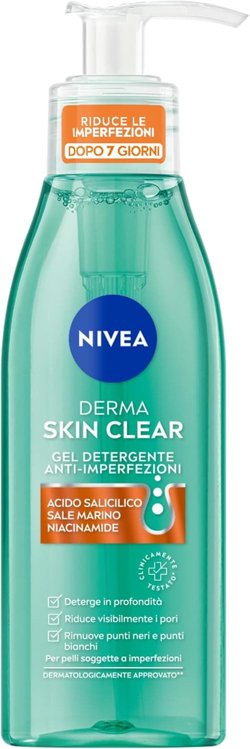 NIVEA Derma Skin Clear Gel nettoyant pour le visage contre les imperfections 150 ml Nettoyant visage pour peaux grasses et mixtes avec acide salicylique, sel de mer et niacinamide, nettoyant pour le - Image 1