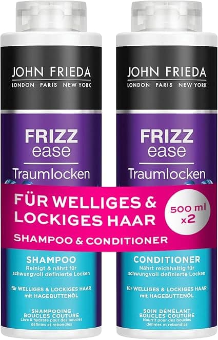 John Frieda Traumlocken Shampoo / Conditioner - Contents: 1 x Shampoo 500 ml and 1 x Conditioner 500 ml - Refillable - Frizz Ease Series - For Curly and Wavy Hair - Image 1