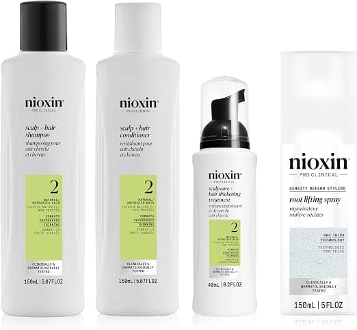 Nioxin - SYSTEM 2 Care Kit - Shampoo & Conditioner (150 ml), Leave-In Care (40 ml) + Root Volumizing Spray (150 ml) - Image 1