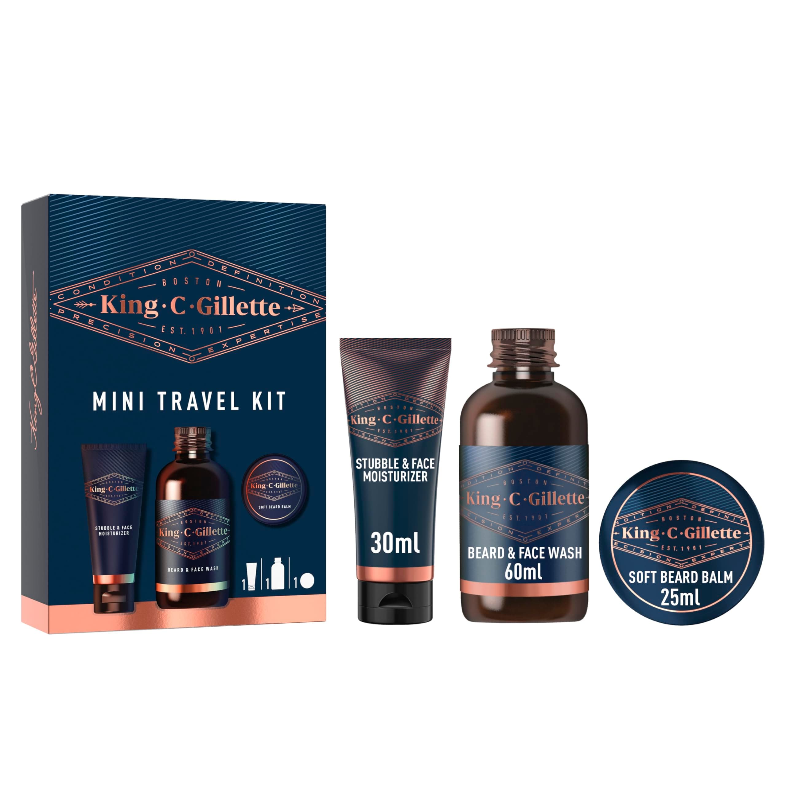 Gillette King C. Men's Beard Set, Mini Travel Kit Face Care Essentials, 3 Day Moisturizing Beard Care, Cleanser, Cocoa Butter Balm to Complete Shaving Routine - Image 1