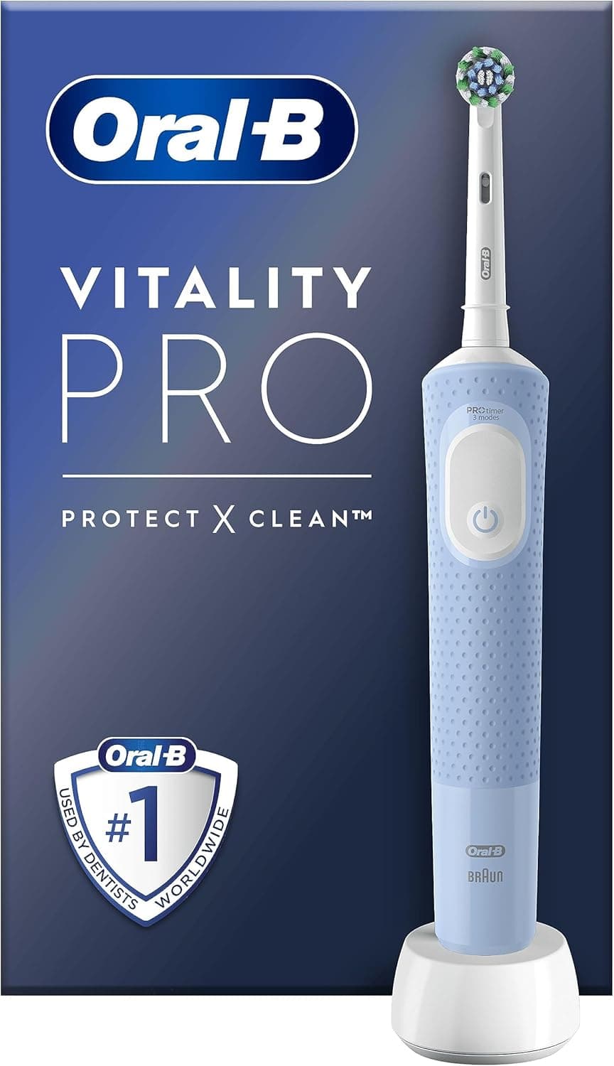 Oral-B Vitality Pro Brosse à Dents Électrique, Bleu, 1 Brossette Nettoyage 2D, Élimine la Plaque Dentaire, 3 Modes de Brossage, Minuteur, Rechargeable