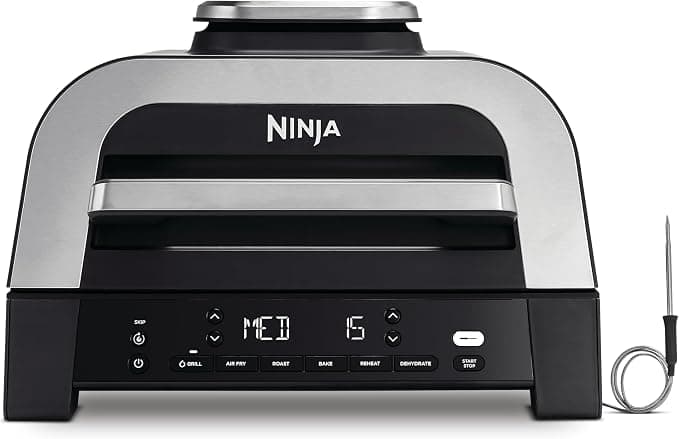 Ninja MAX 6-in-1 Indoor Grill & Deep Fryer Oil-Free 6 Modes Cooks Up to 6 Burgers, 3.8L Capacity, Low Smoke, Digital Meat Thermometer Included, Grey/Silver, DG551EU - Image 1