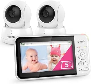 VTech Baby Video Monitor with 2 Cameras and 5" Color LCD Display, Up to 17 Hours Video Streaming and 31 Hours in Audio Only Mode, Night Vision, Pan-Tilt-Zoom: VM924-2