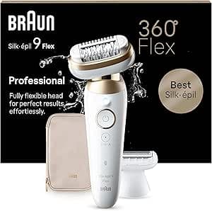 Sage Braun Silk-épil 9 9-041 3D Women's Electric Epilator 360° Flexible Head Waterproof Cordless Hair Removal Kit With Shaver Head Hair Removal Comb Trimmer Massage Rollers For Mowing And Shaving