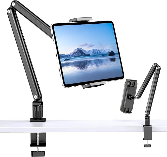 Aluminum Tablet Stand with Metal Base 360° Rotating Stand Suitable for iPad Air Pro Mini, Phones, Samsung Galaxy, Kindle, All Devices