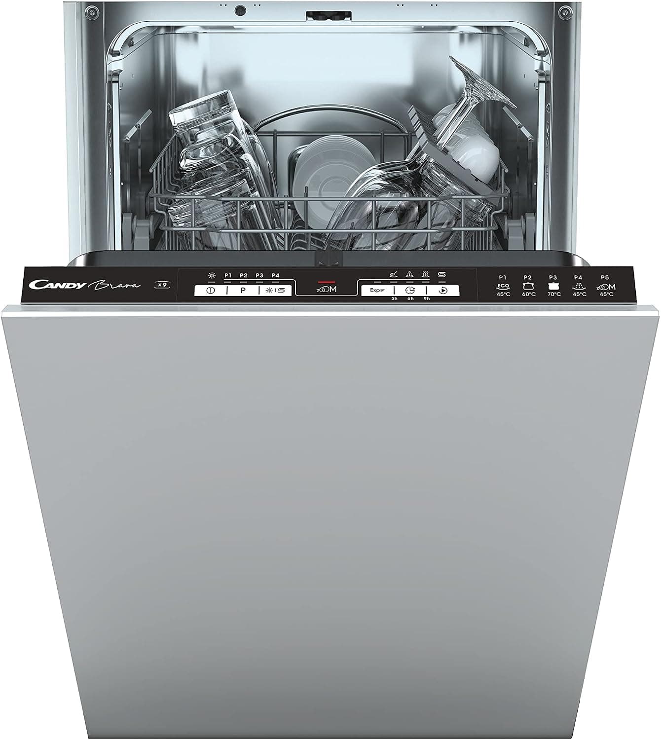 Candy Candy CDIH 1L949 Lave-vaisselle encastrable - Brava, 45 CM, 9 couverts, 5 Cycles, Zoom 32', 49 dB, Aquastop, Départ différé, Intérieur Inox, Classe F