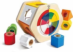 Hape Wooden Baby Shape Sorter – Learning Game, Sensory, Fine Motor Skills 12 Months – Colour Recognition with Mixing Wheel – Sorting Geometric Shapes for Children – Fun Activity