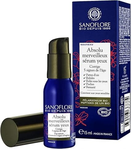 Sanoflore Sanoflore Absolute Merveilleux Eye Serum - Certified Organic Anti-Wrinkle Eye Serum - Organic Pelargonium - Organic Flax Peptides - Natural Caffeine - 15ml