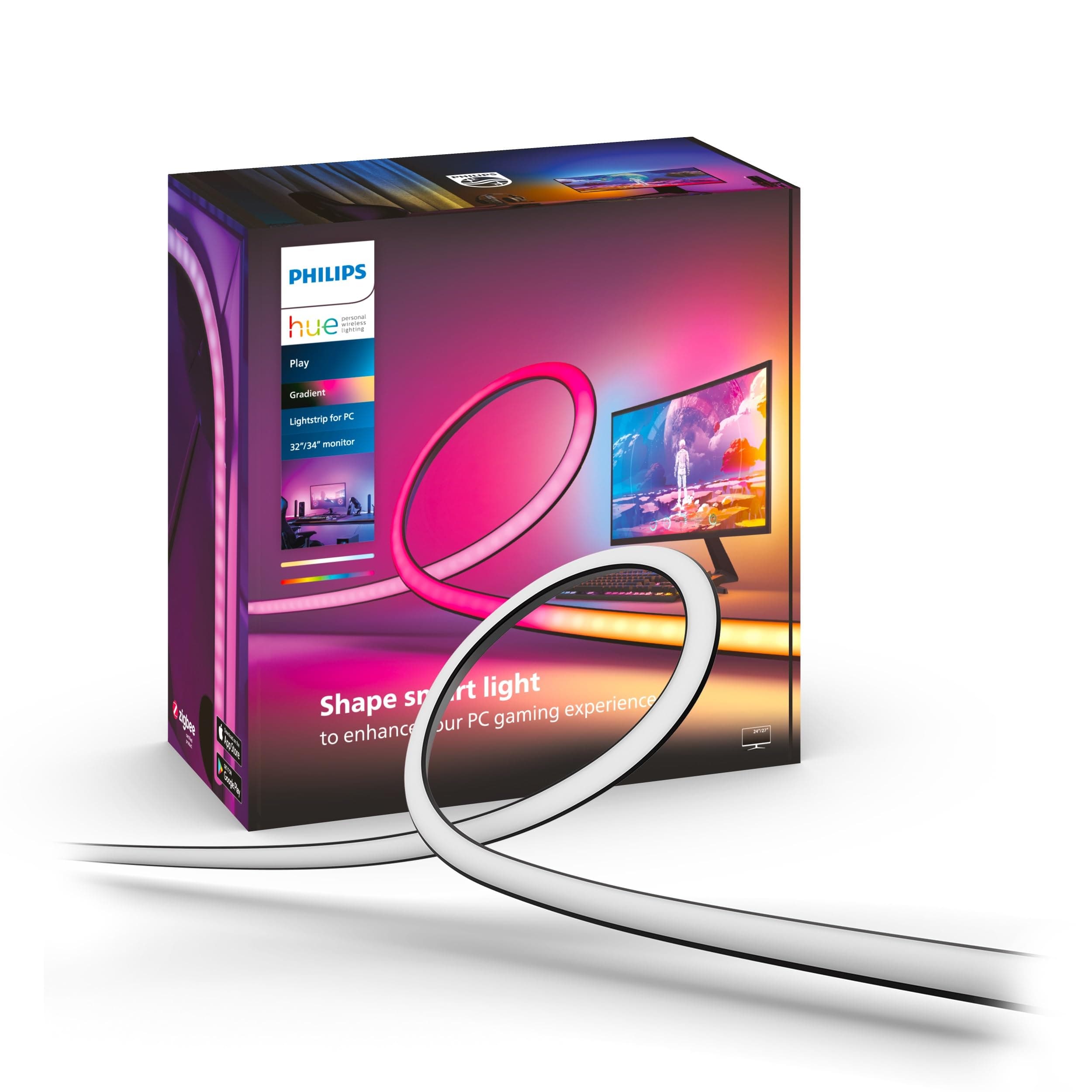 Philips Hue White and Color, Lightstrip Hue Play Gradient PC for 32-34 Inch Screen, Light Sync with Game, Compatible with Alexa, Google Assistant and Apple Homekit - Image 1