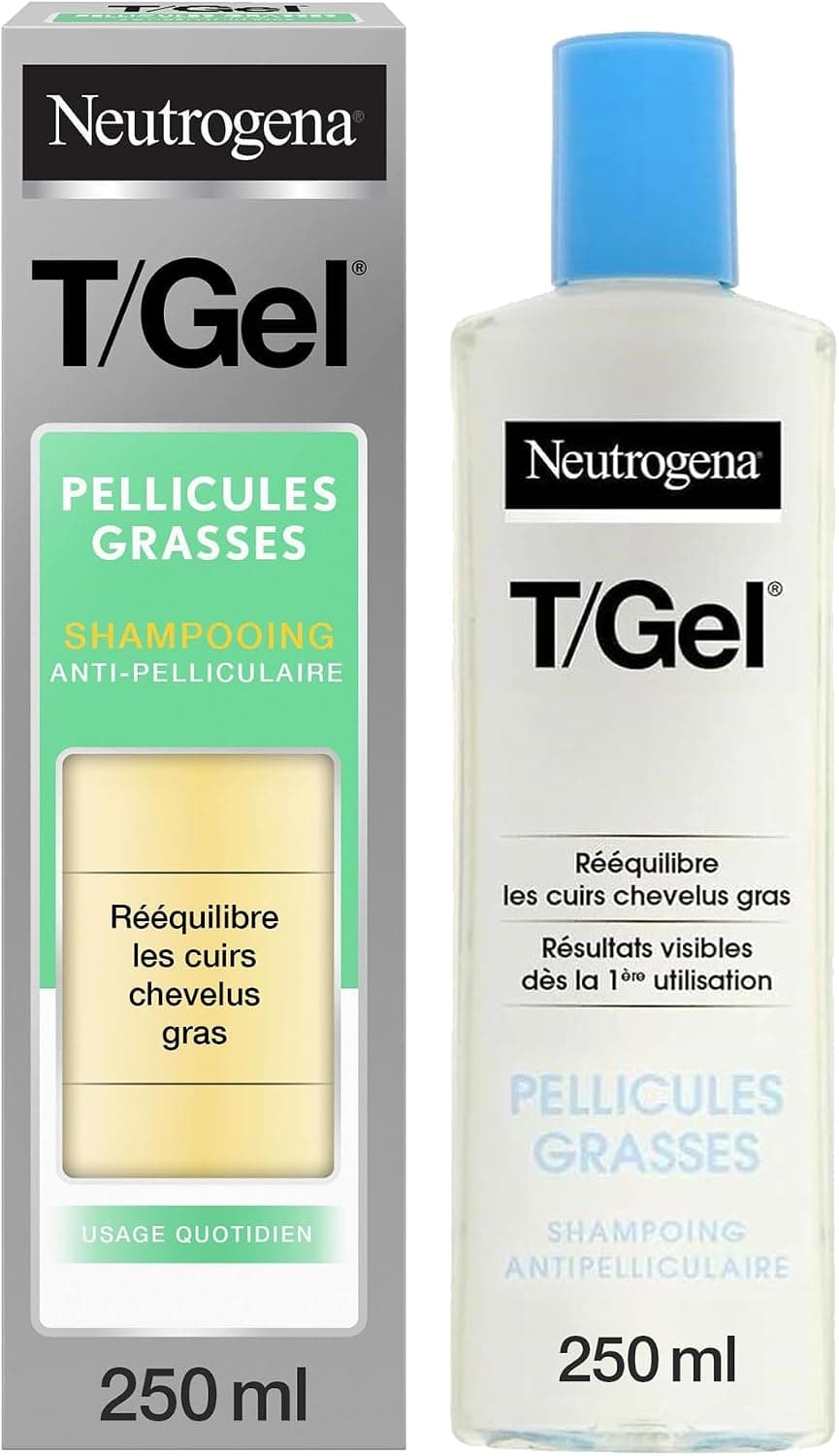 Neutrogena – Anti-dandruff T/Gel Oily Dandruff Shampoo (250ml bottle) – Rebalancing Shampoo for oily scalps – Shampoo with visible results from the first use