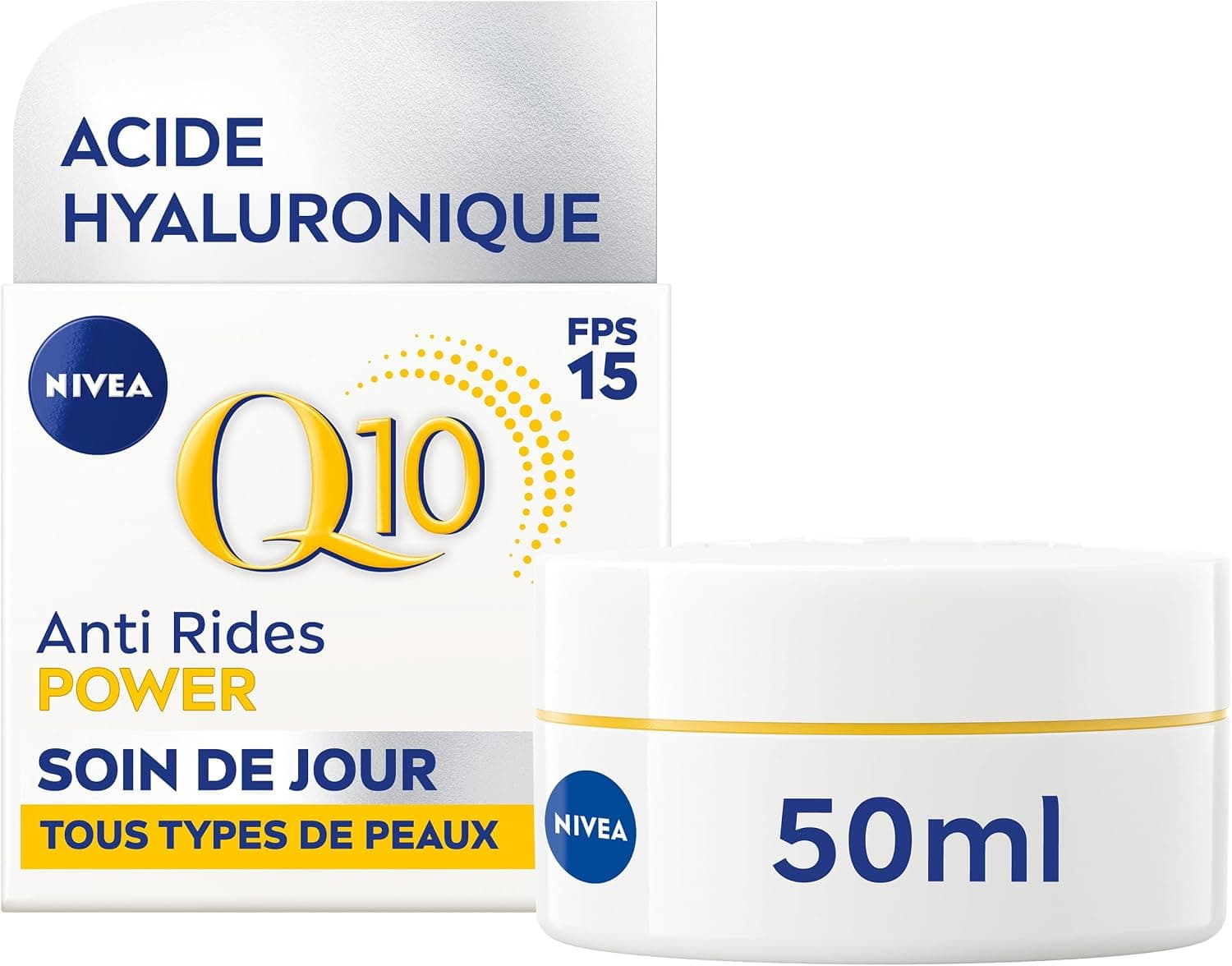 NIVEA Q10 Power Soin de Jour FPS15 (1x50 ml), crème anti rides enrichie Q10 Pur & Acide Hyaluronique, crème anti-âge booster de collagène, soin hydratant visage extra fermeté tous types de peaux - Image 1