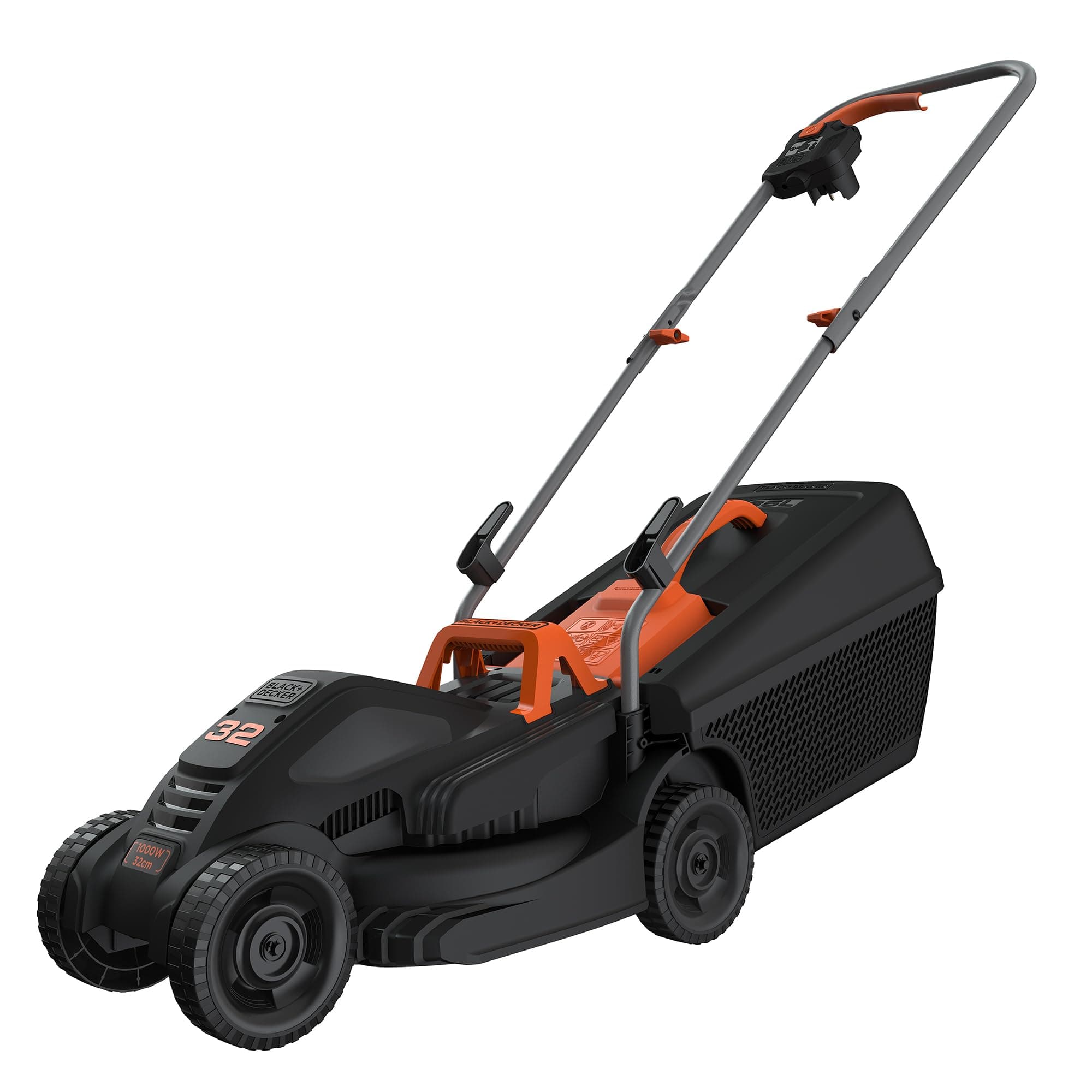 BLACK+DECKER BEMW351-QS 1000W 32cm Wide Lightweight Electric Lawn Mower with 3 Adjustable Heights and 30L Grass Catcher