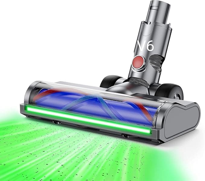 Replacement Vacuum Cleaner Brush for Dyson V6 Animal, V6 Fluffy, DC58, DC59, DC61, DC62, DC74 V Shape Turbine with Headlights for Green Color Hard LED and Carpet - Image 1