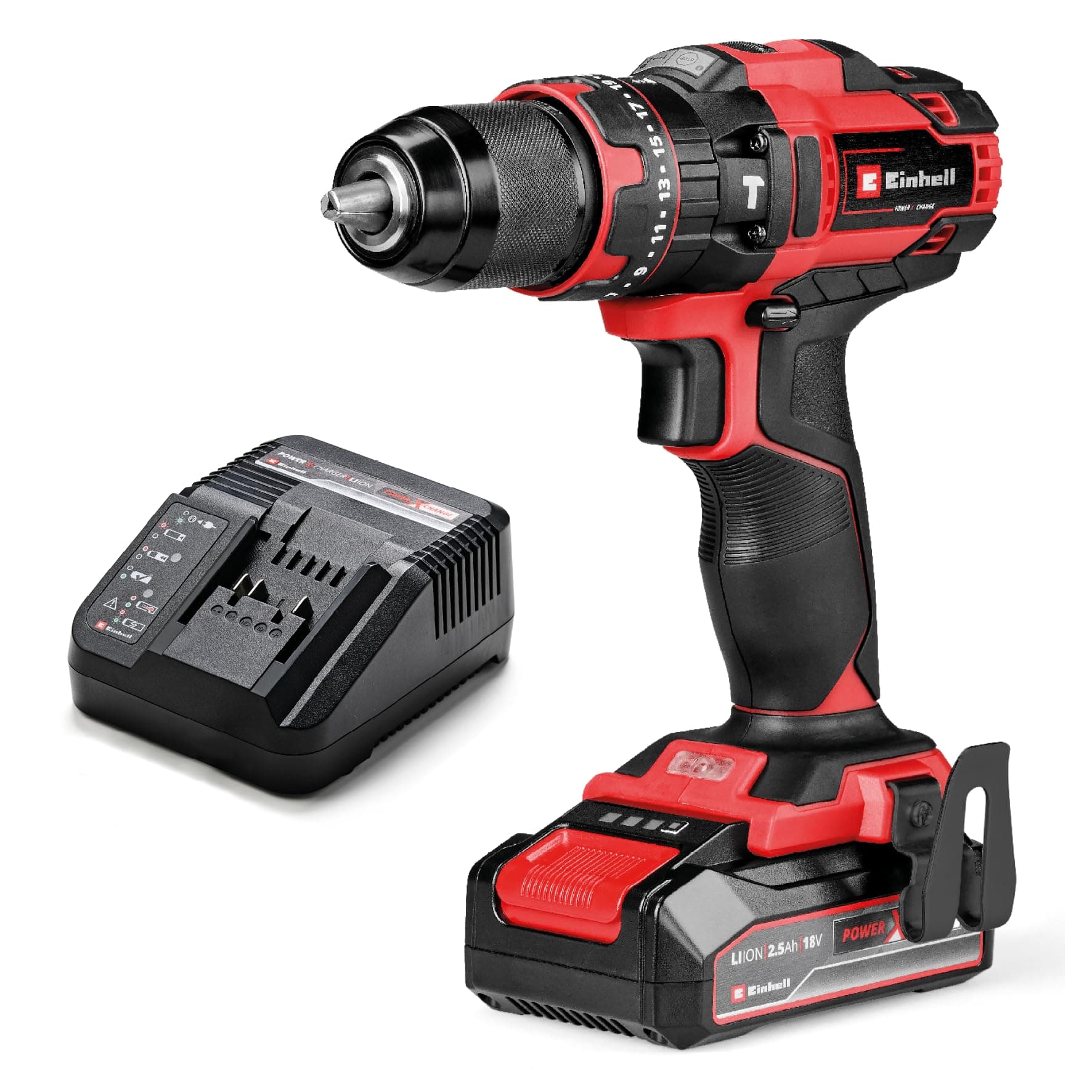 Einhell Perceuse-visseuse à percussion sans fil TE-CD 18/44 Li-i (1 x 2,5 Ah) Power X-Change (18 V, 44 Nm, perçage à percussion, mandrin métallique 13 mm, 2 vitesses, avec batterie 2,5 Ah et chargeur) - Image 3