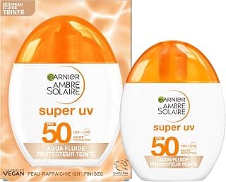 GARNIER - Ambre Solaire Acide Hyaluronique - Aqua Fluide Teinté SPF50 - Fluide Solaire Teintée - Unifie, Protège, Lisse & Hydrate - Légère & Non Grasse - Tous Types de Peaux - 40 ml