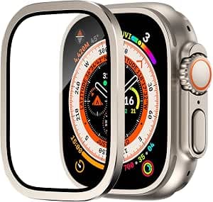 Apple Watch Ultra 49mm Screen Protector, Titanium Alloy Frame with 9H Tempered Glass, Lightweight, Anti-Scratch, High Definition and Bubble-Free Screen Protector for iwatch Ultra 3/2/1
