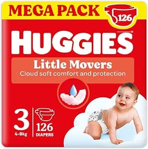 Huggies Ultra Comfort/Little Movers Size 3 (4-9 kg), Disney Design, Ultra Absorbent, Full Protection, 126 Count