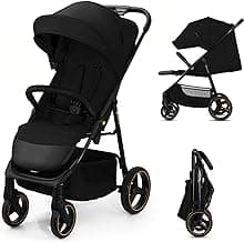 Kinderkraft Trig 3 Stroller, Lightweight, Lying Down, 4-Wheel Suspension, Foldable, 5-Point Adjustable Harness, Footrest, Up to 25 kg, Black