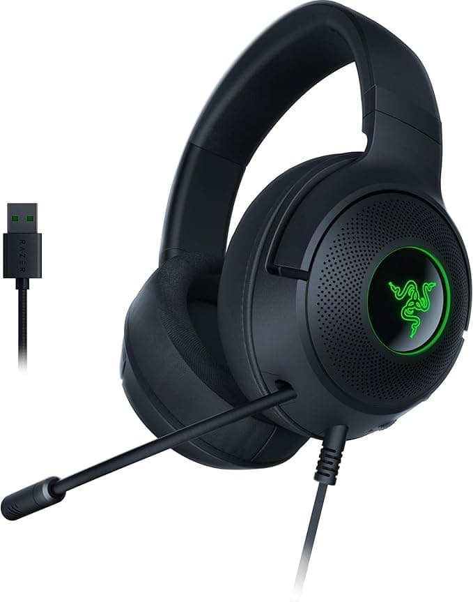 Razer Razer Kraken V3 X - Casque de jeu filaire USB pour PC, Mac et PlayStation (Casque ultra-léger, diaphragme TriForce 40 mm, microphone cardioïde HyperClear, son surround 7.1) Noir