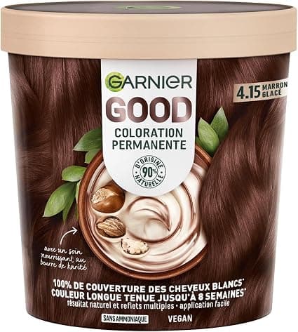 Garnier - Permanent Hair Colour - Ammonia-Free - 90% Natural Ingredients and Vegan Formula - Shea Butter - 100% White Hair Coverage - Ice Brown (4.15) - Good - Image 1