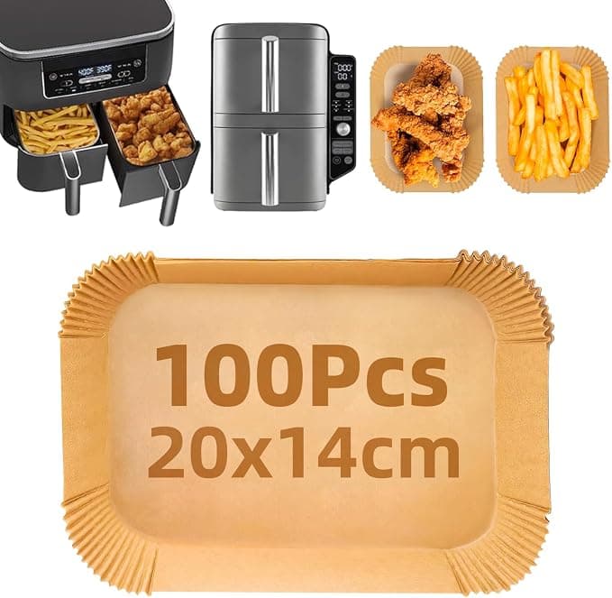 Baking Paper for Ninja Air Fryer, 100 Pieces Thickened 20 x 14 cm Rectangular Baking Paper Fryer Oil-Free Compatible with Ninja AF300EU AF400EU SL400EU and Other Dual/Double Airfryer - Image 1