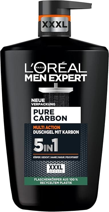 L'Oréal Men Expert XXXL 5 in 1 Body Wash & Shampoo for Men, Bath Shower for Cleansing Body, Hair and Face, Body Care for Men for Long Lasting Carbon Freshness, 1 - Image 1