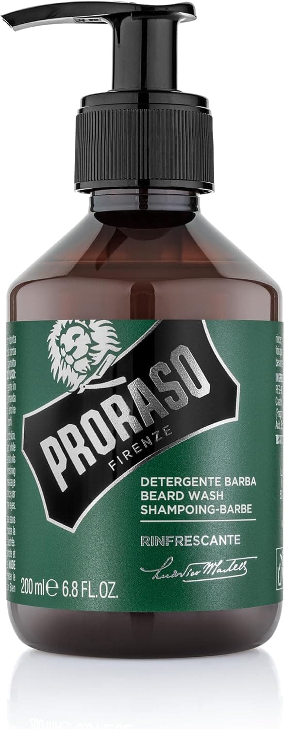 Proraso Proraso | Shampoing à barbe rafraîchissant (200 ml) – Nettoyant pour barbe au menthol et à l'eucalyptus pour éliminer les impuretés – Fabriqué en Italie
