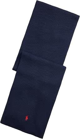 Ralph Lauren Men's Scarves Blue Scarf with Logo Embroidery, Multicoloured, One Size