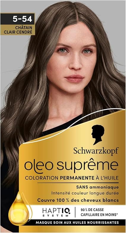 Oleo Suprême - Schwarzkopf - Permanent Oil Colour - Long Lasting Colour & Shine - Ammonia-Free - 100% White Coverage - HaptIQ System - Light Ash Brown 5-54 - Image 1