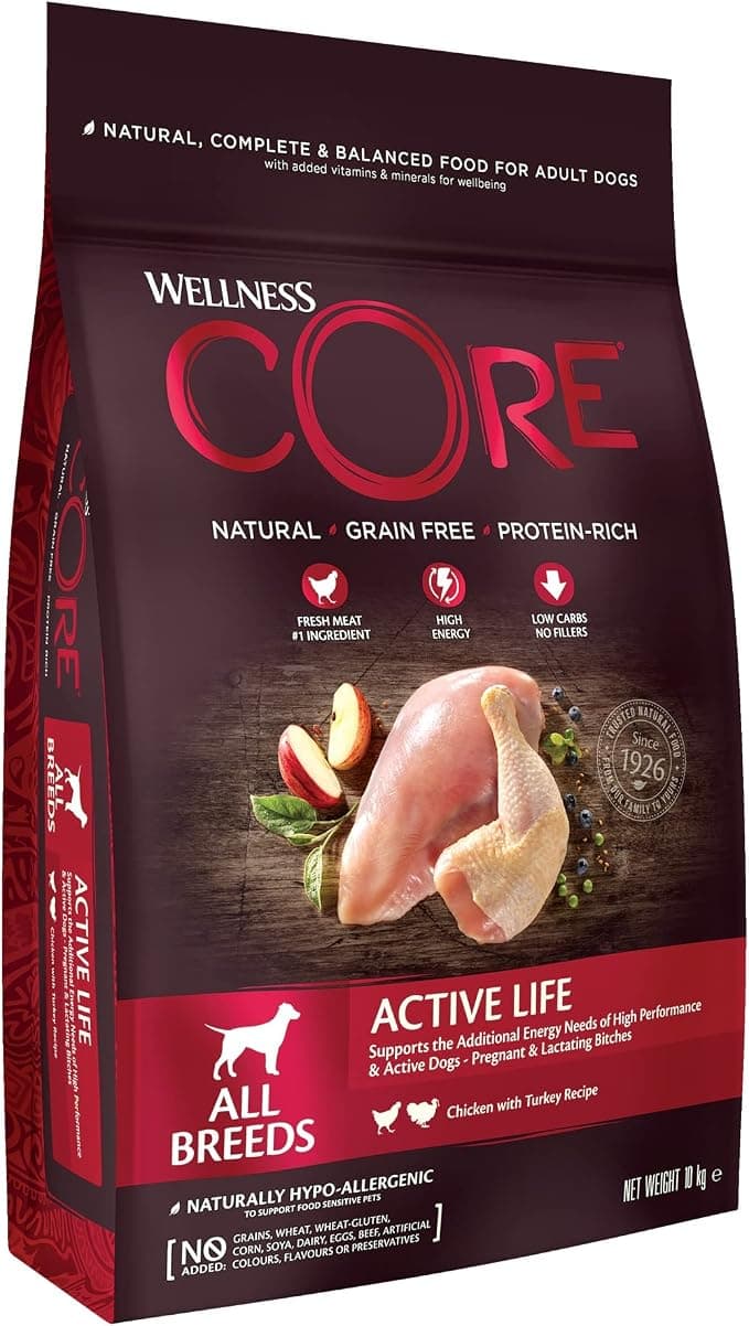 Wellness CORE Active Life 10 kg, Chicken/Turkey - Grain Free, Natural, Hypoallergenic, High Protein, High Meat, Energy & Heart Health