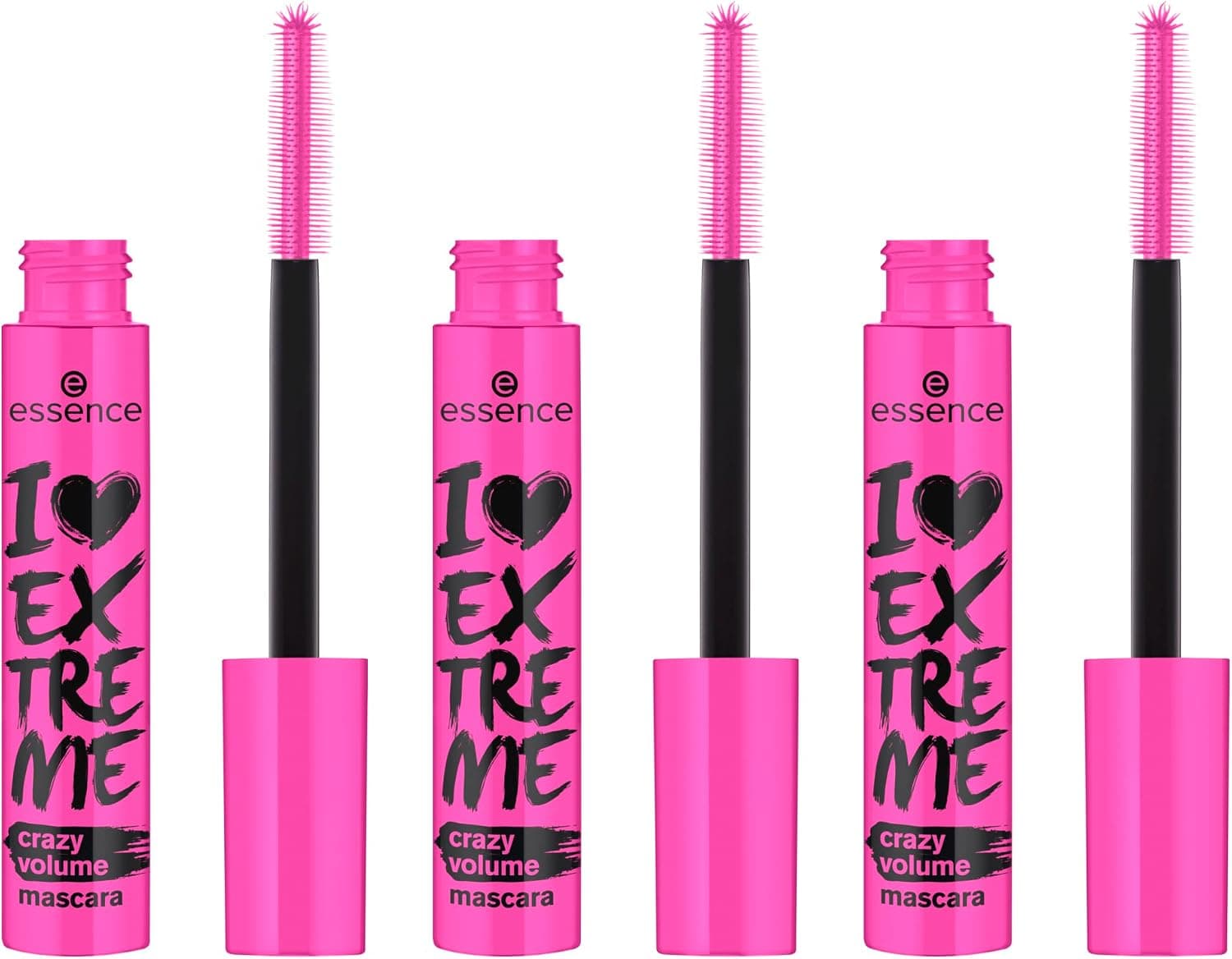 essence I LOVE EXTREME – Mascara Volume Fou, Noir, Longue Tenue, Volumisant, Recourbant, Allongeant, Vegan, Sans Microplastiques ni Parfum, Lot de 3 (3x12 ml) - Image 1