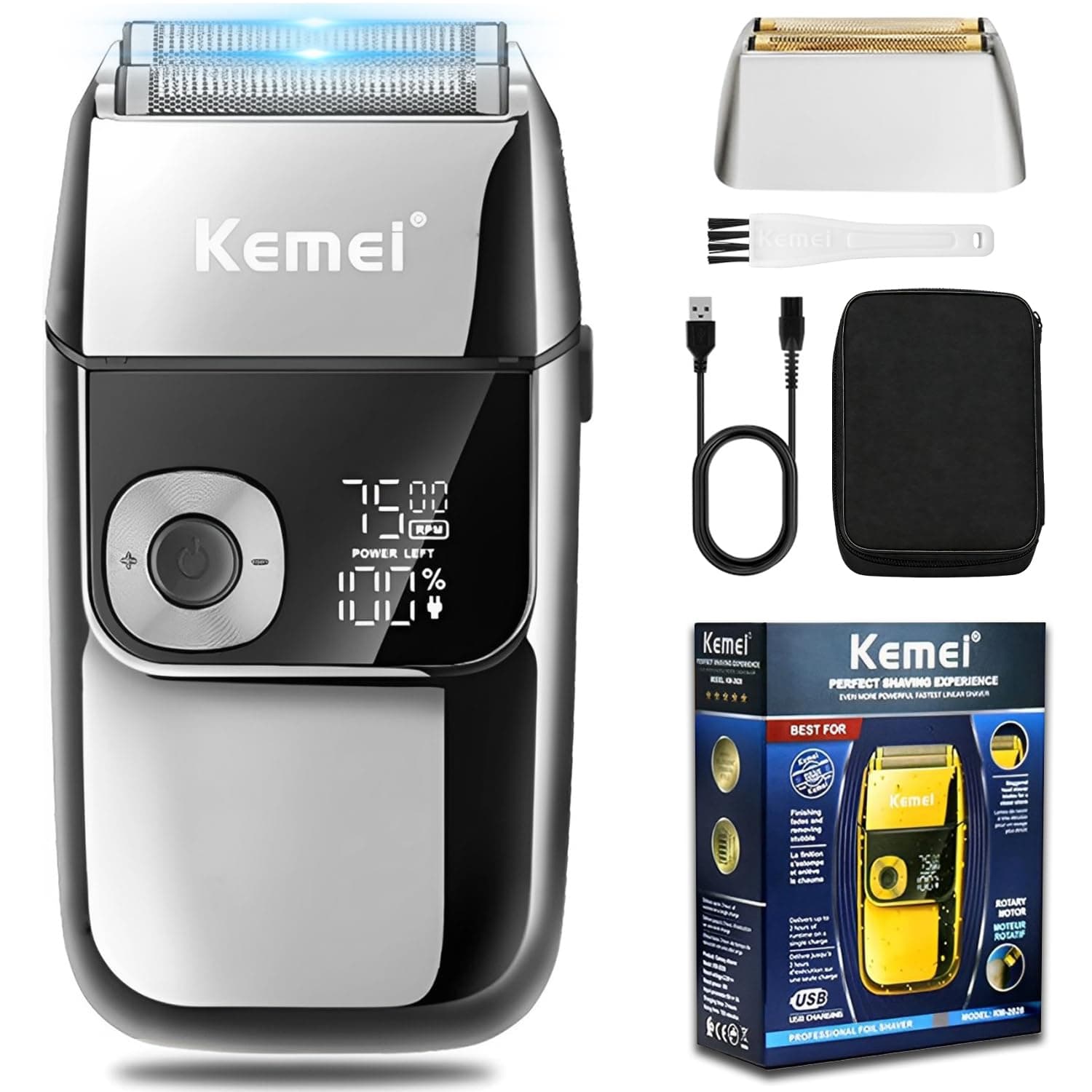 Kemei Electric Grid Shaver for Men, Precision Cordless Rechargeable Beard Trimmer Washable USB LED Display Lithium Titanium Grid Shavers with Travel Case - Image 10